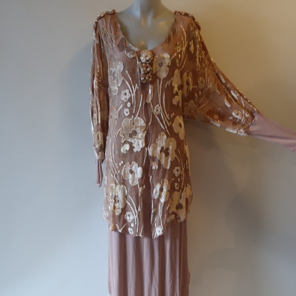 WOMENS HOLLY SHARP BLUSH NUDE FLORAL VELVET LONG SLEEVE MAXI DRESS M * - Picture 5 of 14